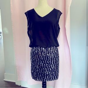 Guess Black Dress Exquisite Open Bow Back Sheer Drape Sequined Skirt - Size 6